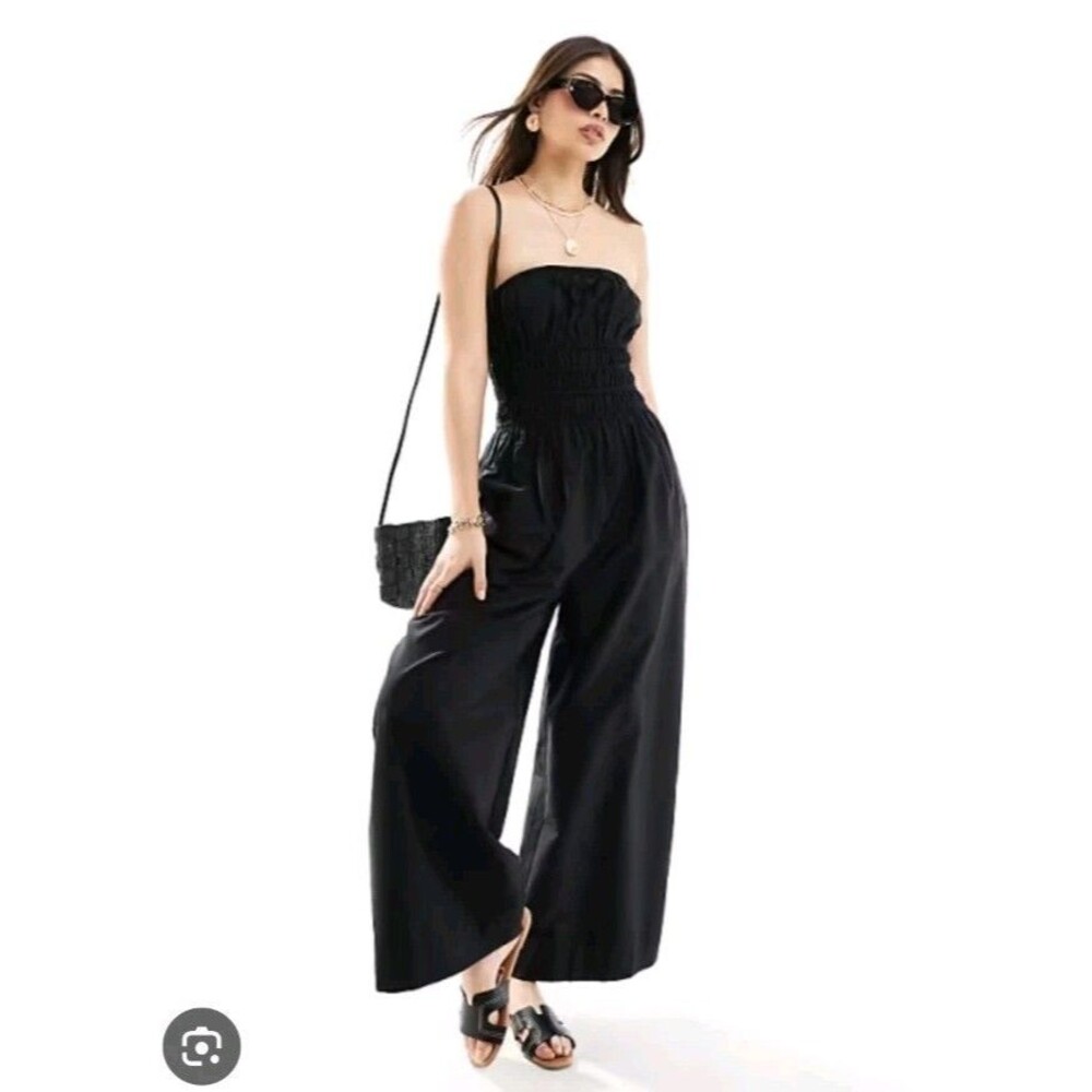 Asos Design Women's  Jumpsuit Size 4 Black Wide Leg Pockets Minimalist Plazo
